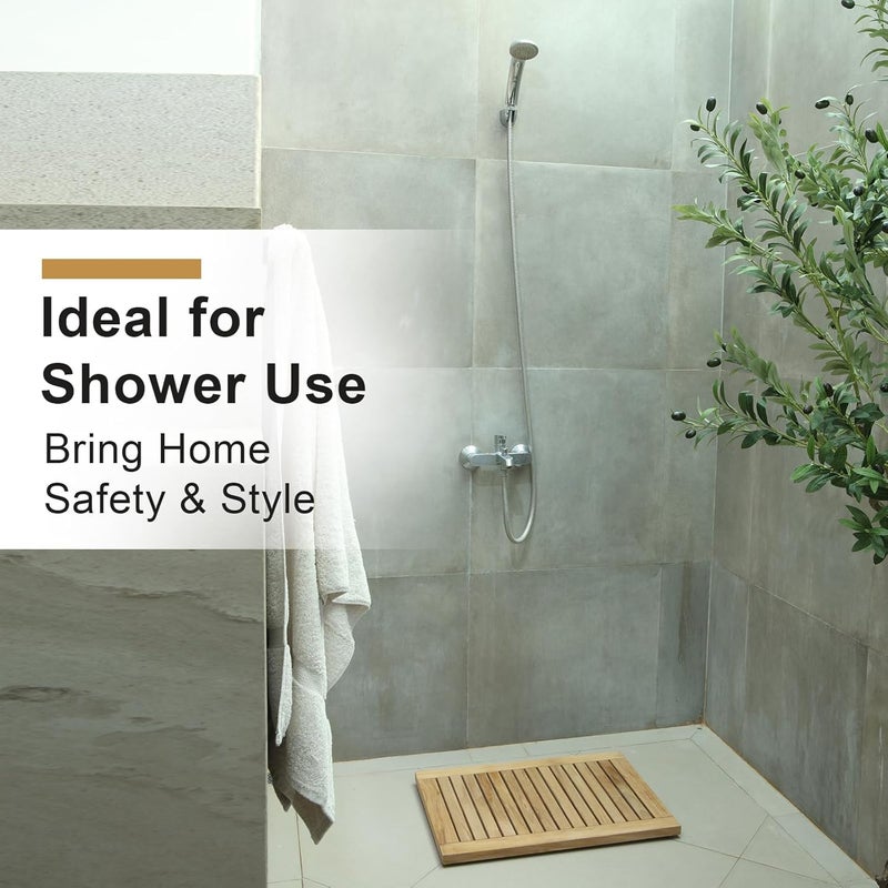 StrongTek 24 inch Teak Shower Mat, Water-Resistant, Non-Slip, Easy-to-Clean Bath Mat for Safety and Durability, Ideal for Bathrooms, Saunas, Spas, and Outdoor Use - Image 4